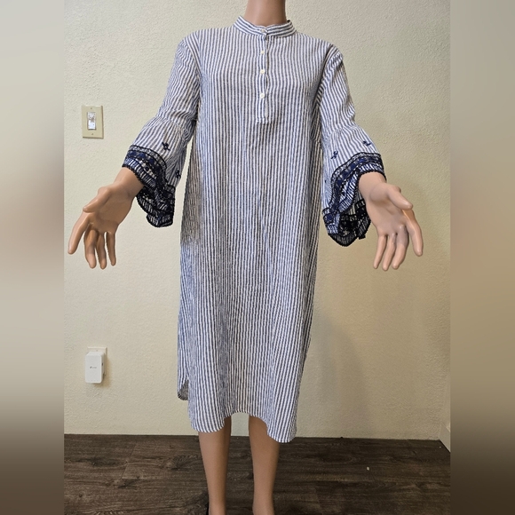 Ralph Lauren 14  Cotton Gauze Beachy Embroidered Striped Tunic Dress - Picture 1 of 7